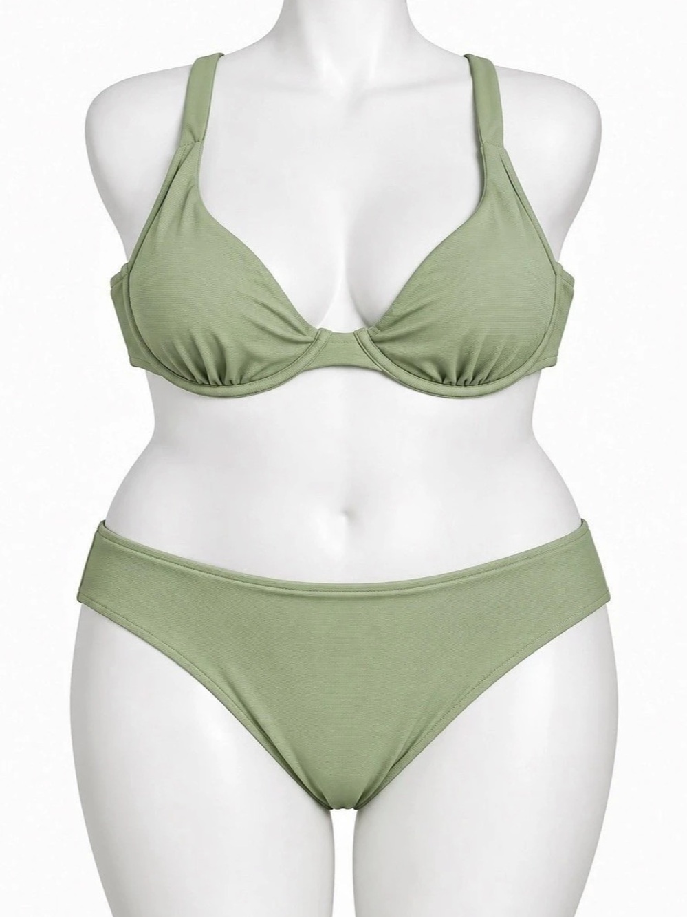 Time and Tru Ribbed Underwire Bikini Top and High Waisted Bottom Set Green